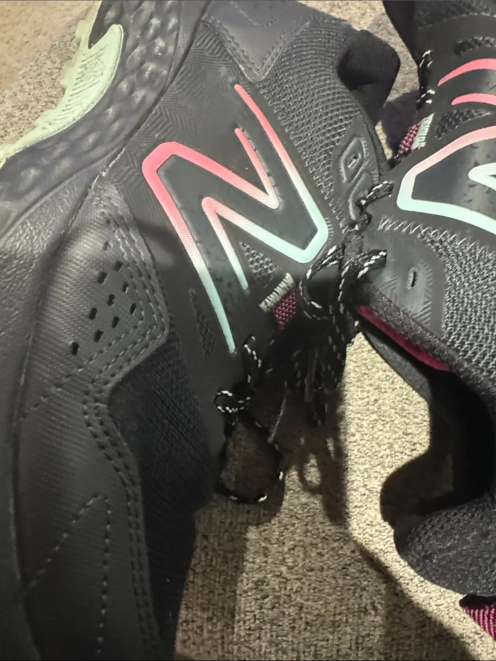 New Balance Women’s Black Athletic Sneakers with Pink and Teal Accents